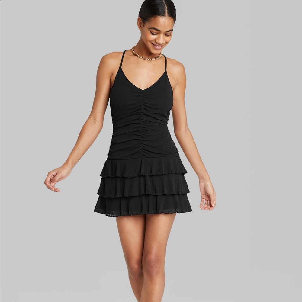 Women sleeveless ruched front tiered dress- Wild fable